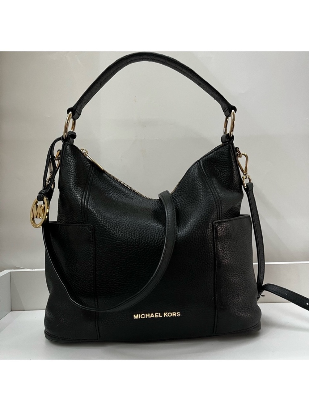MICHAEL KORS Black Leather Nolita Hobo Crossbody Shoulder Bag